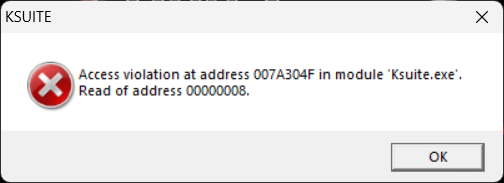 Скриншот ошибки Access Violation в K-Suite
