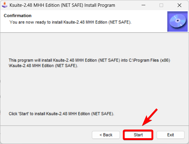 Окно готовности к установке K-Suite 2.48. Нажмите Start.