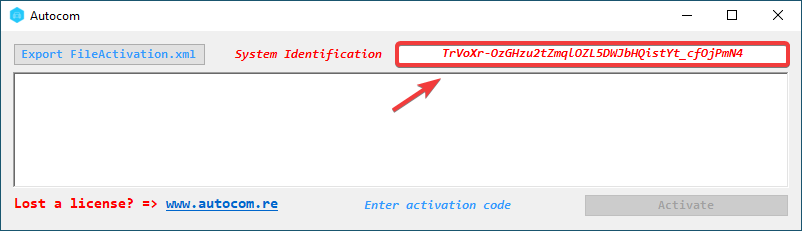 Окно с отображенным Идентификатором. Скопируйте этот ID для использования в активаторе.