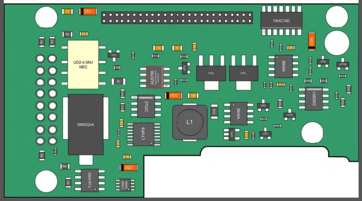 Расположение AU5780 на плате (вид ближе)