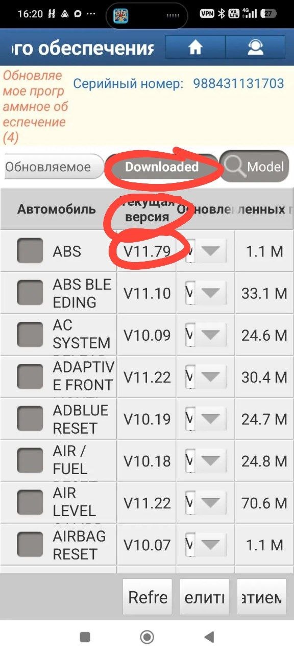 Вкладки Скачанный и Обновляемое в Diagzone