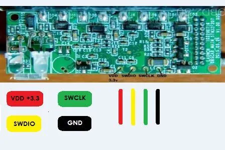 Распиновка SWD на плате EasyDiag 2.0: VDD 3.3V, SWDIO, SWCLK, GND