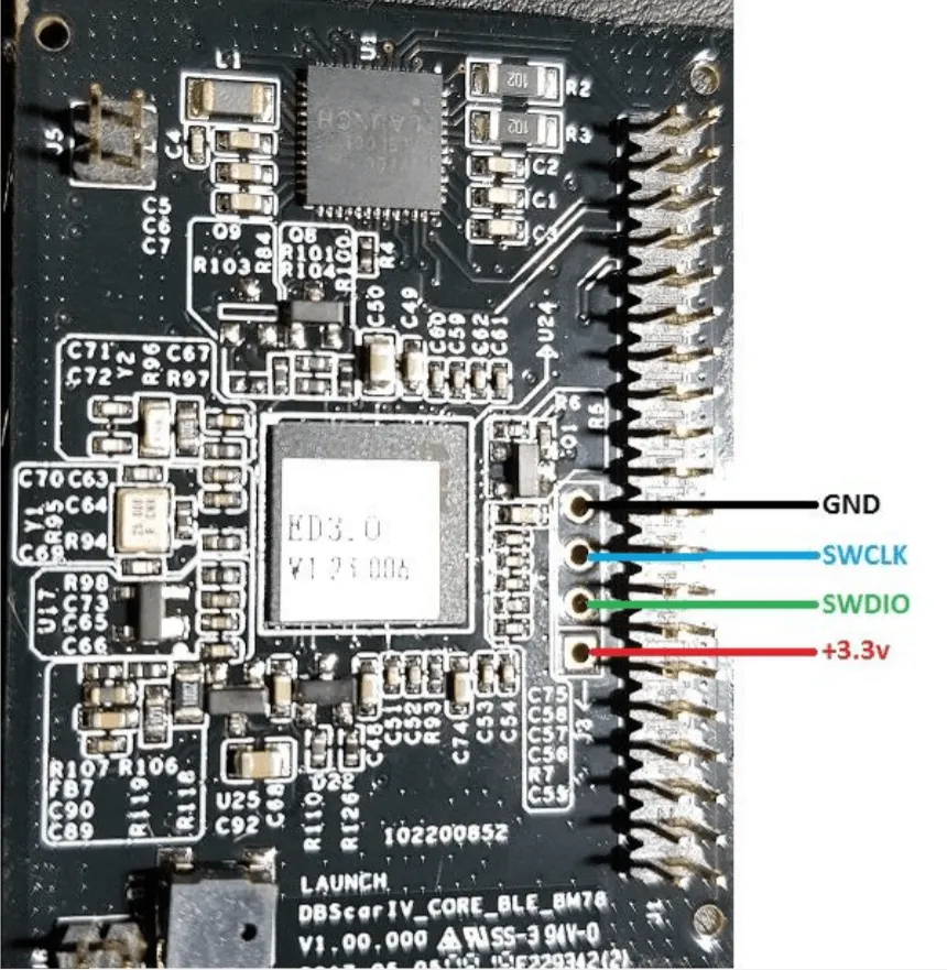 Распиновка SWD на плате EasyDiag 3.0: GND, SWCLK, SWDIO, +3.3V