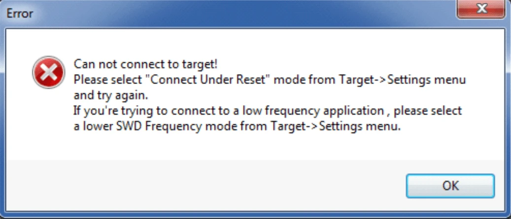 Ошибка подключения в STM32 ST-LINK Utility